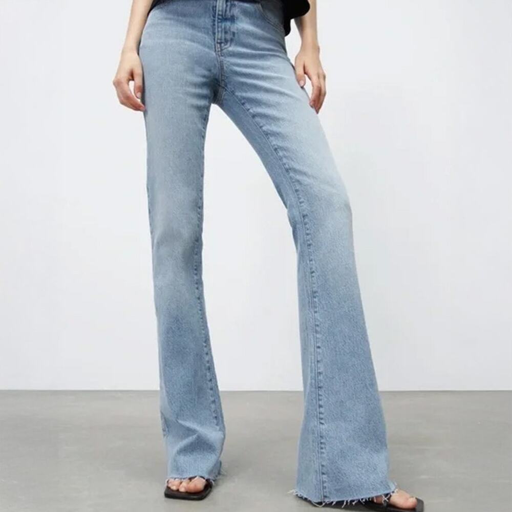 Zara Slim Flare Light Wash Raw Hem Jeans NWT Size 6
